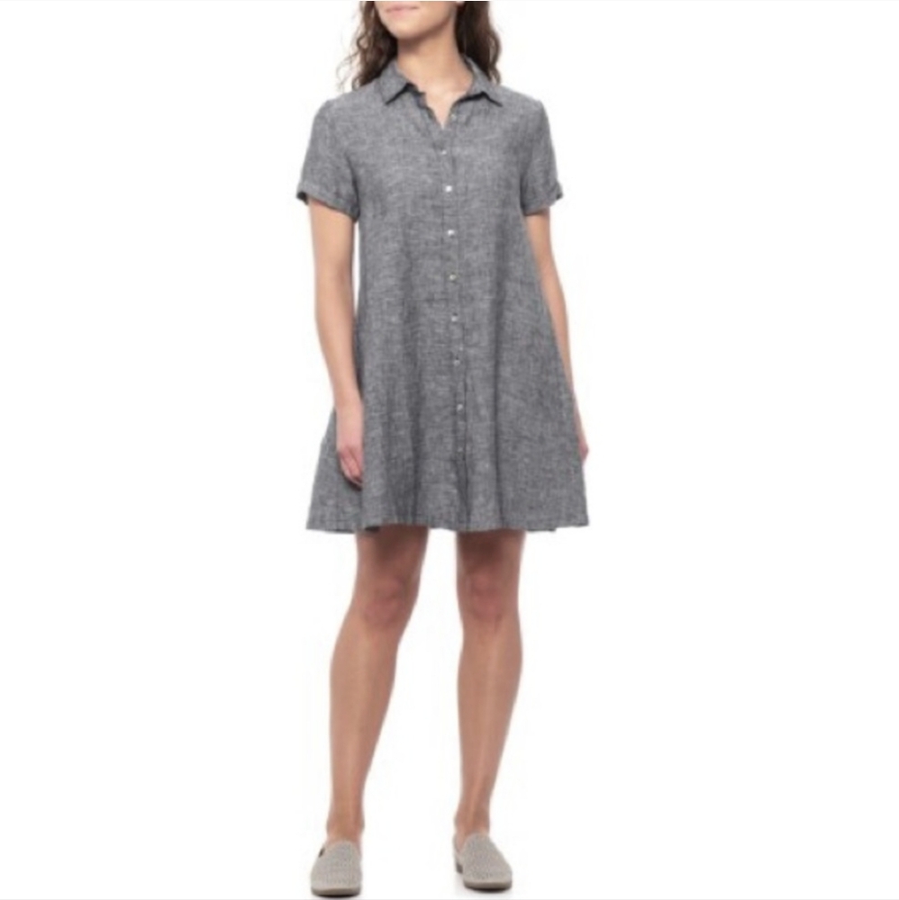 Tahari Linen Button up T-shirt dress in grey